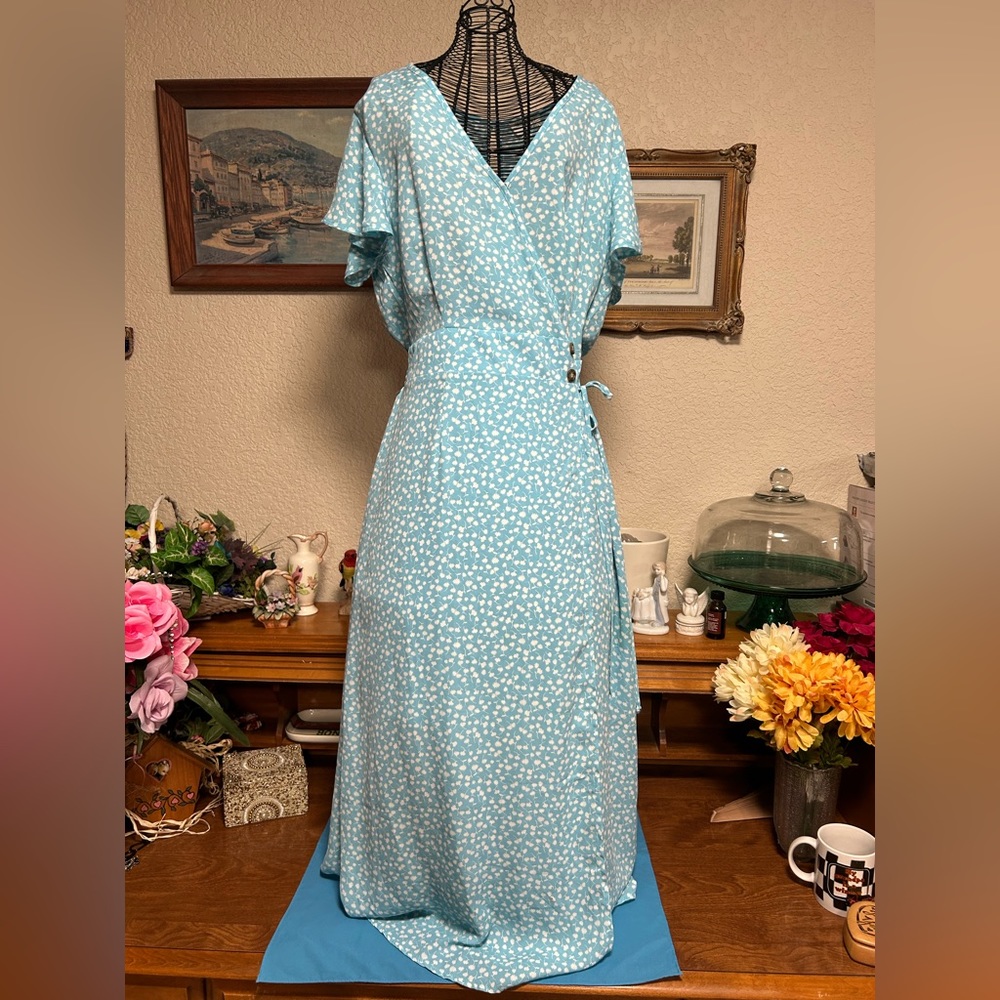 Sienna Sky Light Blue Floral Wrap Maxi Dress